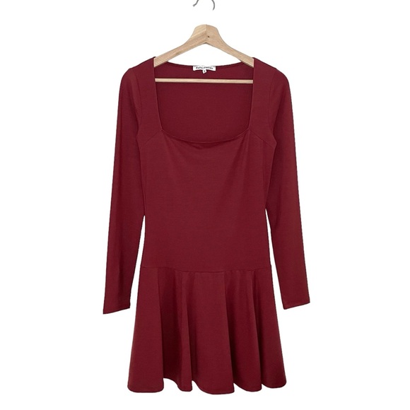 Reformation Dresses & Skirts - Reformation Coen Jersey Knit Long Sleeve Square Neck Mini Dress Chianti Small